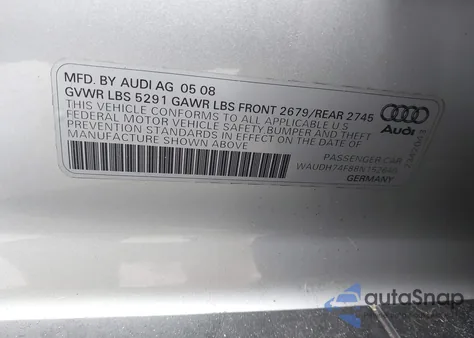 2008 Audi A6 3.2 из США, поврежденный, VIN WAUDH74F88N152640